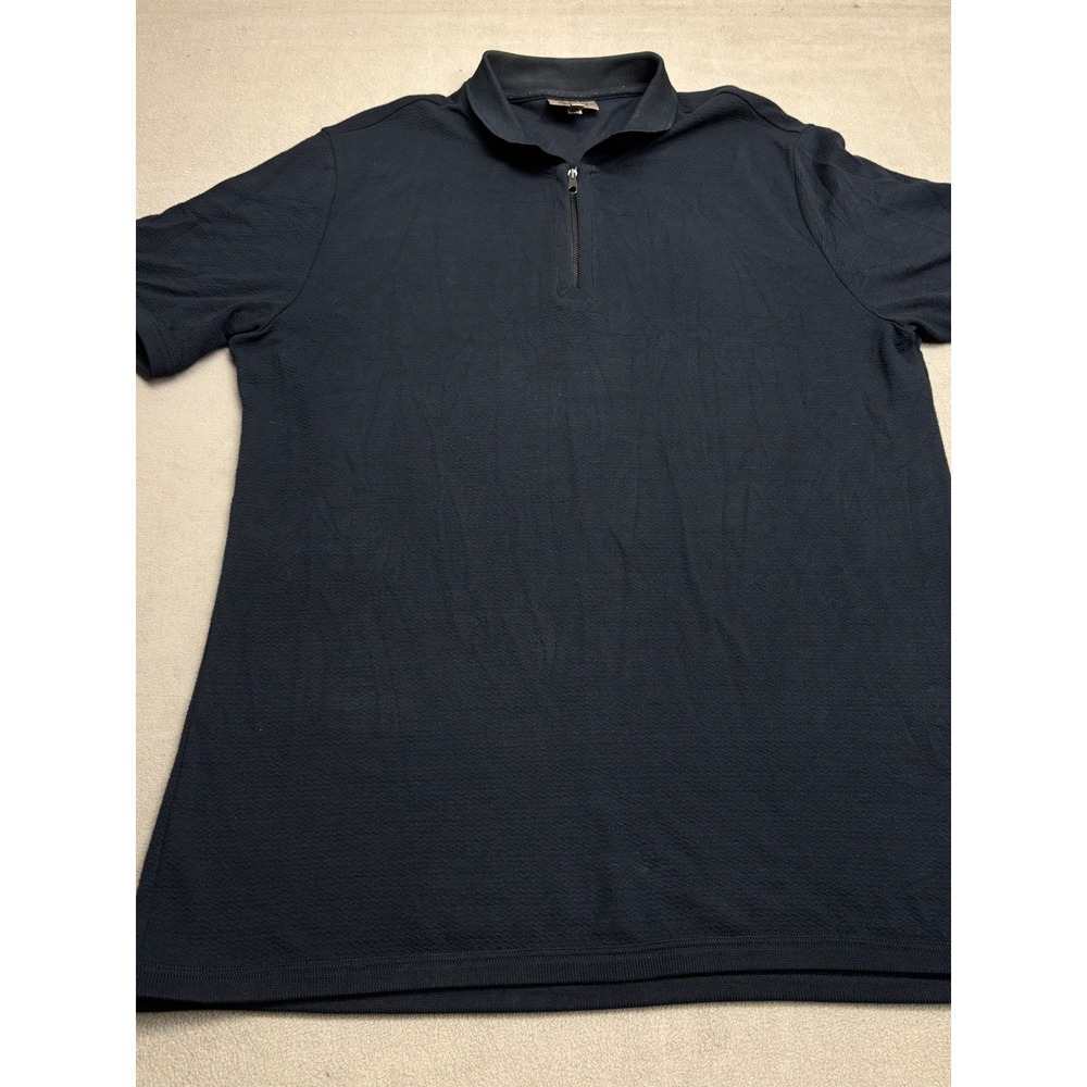 Armani Collezioni Mens 3XL Navy Blue Textured Quarter Zip Polo Shirt 6YCF57